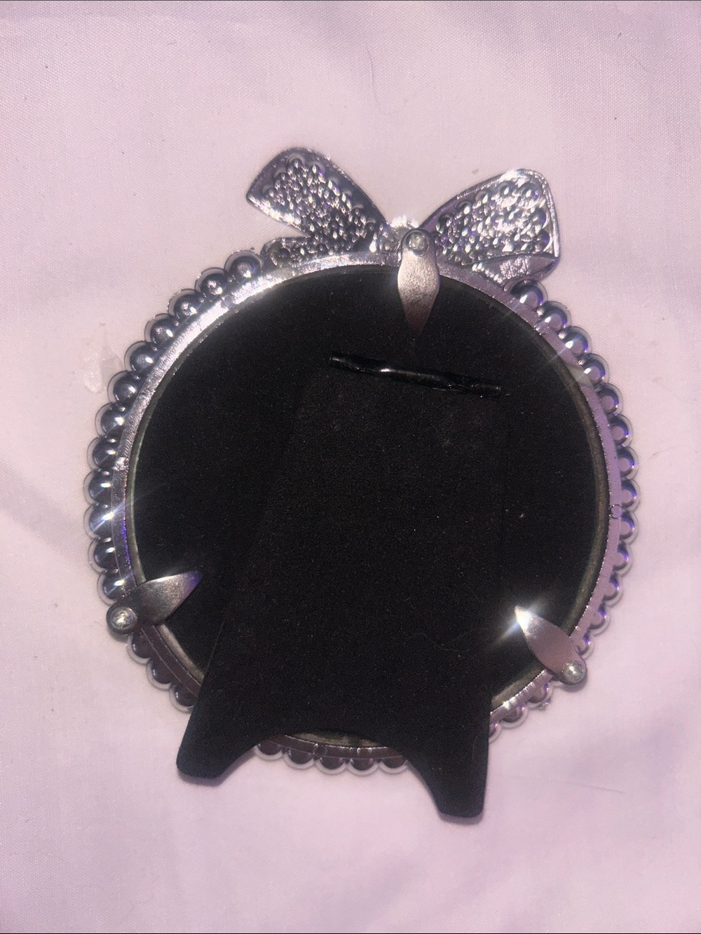 Round Pearl & Rhinestone Bow Photo Frame - Silver - Picture 2 of 2